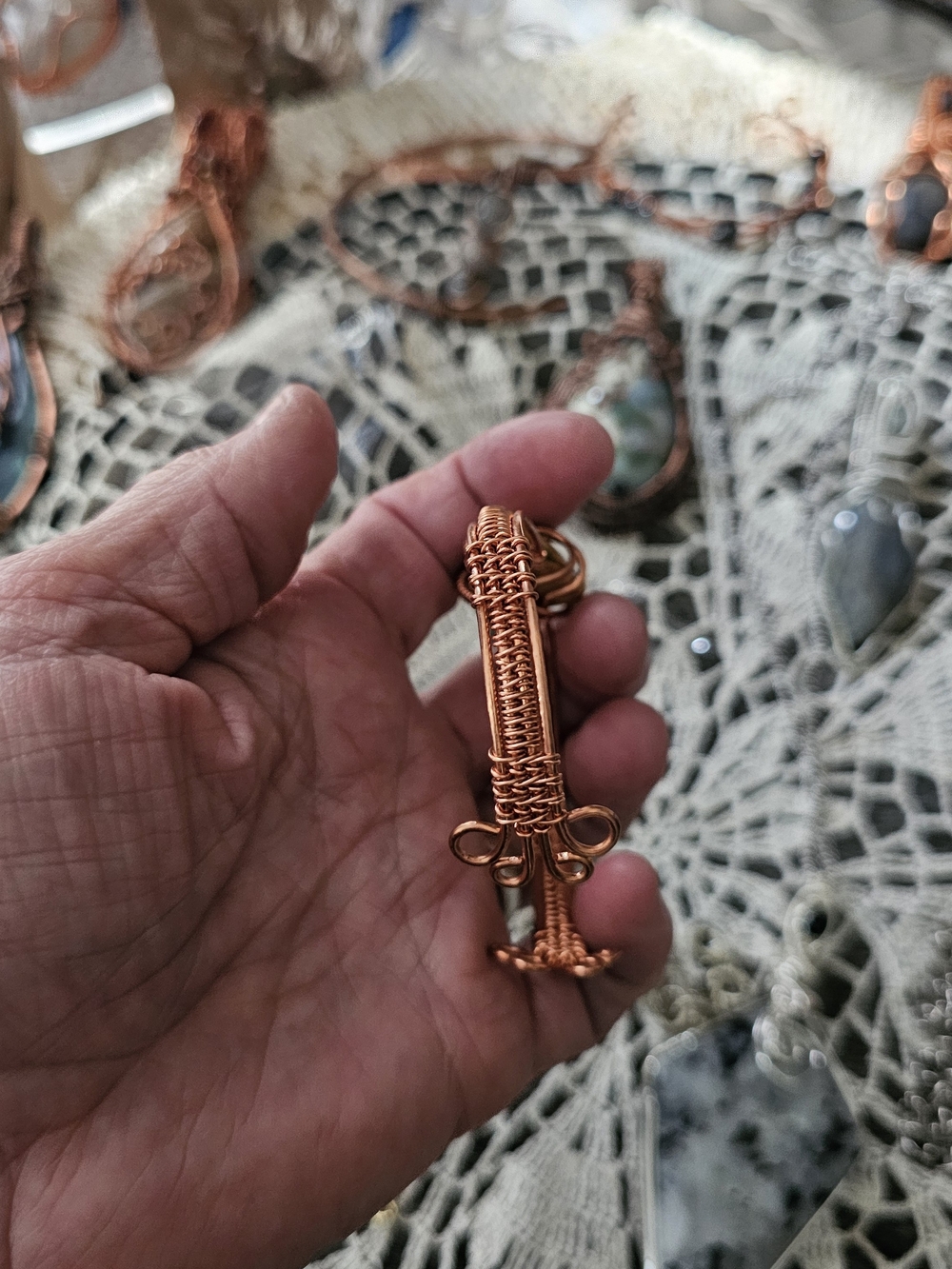 Handcrafted Copper Wire Bangle with Yellow Jasper Stone - Picture 3 of 4